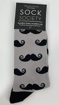 Sock Society Mustache Hipster Steampunk Grey Black Socks NEW One Size Unisex • $9.78