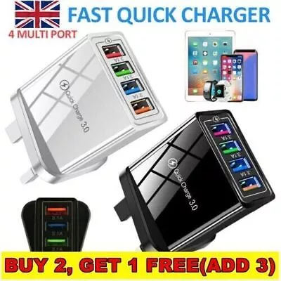 4 Multi-Port Fast Quick Charge USB Hub Mains Wall Charger Plug Adapter Phones UK • £4.59