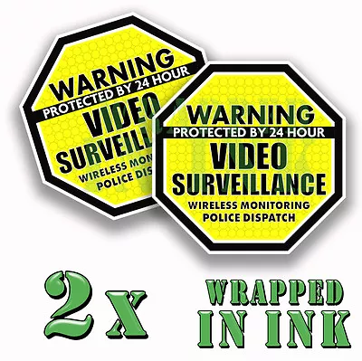 Warning 24 Hour Video Surveillance Security Stickers YELLOW OCT. Decal 2 PACK • $3.49