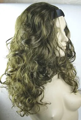 Natural Brown Wavy Curly Half Head Long Hair Wig Headband Fancy Dress New • £3.95