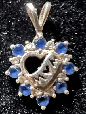 Sterling Silver JJT Heart Mom Pendant  Blue And Clear Stones • $15