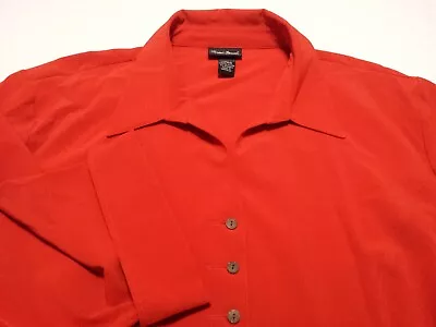 Maggie Barnes Womens 5X Plus Shirt 3/4 Sleeve Button-Front Solid Red Polyester • $16