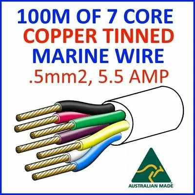 $500 • Buy 100M OF 7 CORE .5mm2 16/0.2 WIRE MARINE TINNED COPPER TRAILER CABLE BOAT 12V