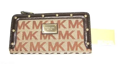 New Michael Kors Big Valley Teak Brown Logo Jaquard Clutch Wallet • $110.49