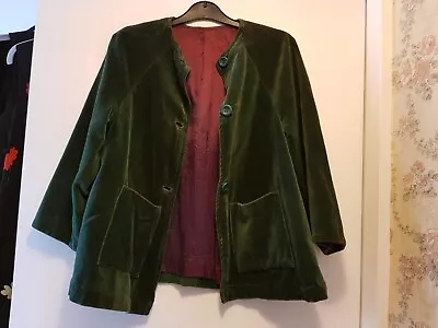 Much Loved Hippy Boho Collarless Green Velvet Jacket Size 12 • £16.50