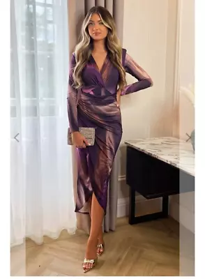 AX  Paris Plum Wrap Dress Size 14 • £29.99