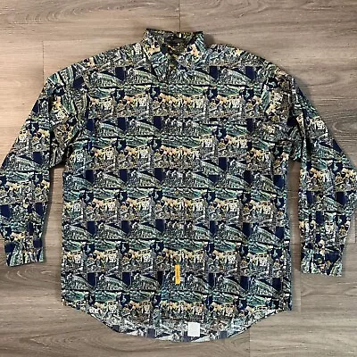 $19.99 • Buy BD Baggies Button Down Shirt Train Print Mens Large Navy Long Sleeve Casual