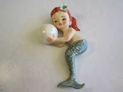 Vintage Lefton Japan Ceramic Mermaid Holding Big Bubble Wall Plaque 5.5  Long • $50