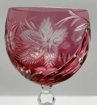 Nachtmann Traube Wine Hock Glass 7 3/4  Cranberry Cut To Clear Crystal • $19.99