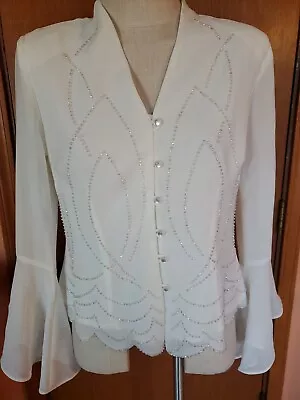 J R Nites By Caliendo White Size 8 Sleeve Beaded Blouse/Jacket. • $24.95
