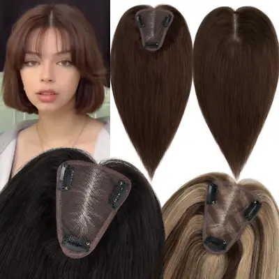 UK 100% Human Hair Topper Toupee Piece Clip In Top Wig Lace Base Women Hairpiece • £38.61