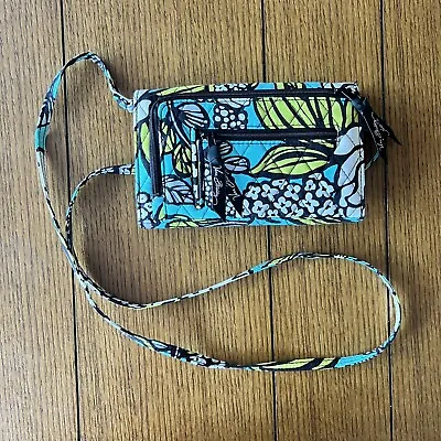 Vera Bradley Crossbody Organizer Wallet ISLAND BLOOMS Turquoise Blue Black White • $19.95