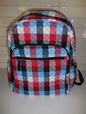 Vera Bradley Large Campus Backpack Travel Book Bag PATRIOTIC PLAID NWT $130 • $59.99