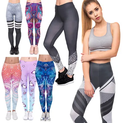 Women Full Length Yoga Leggings Running Gym Sports Various Designs & Colors FFCP • £8.99