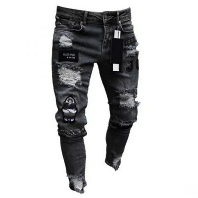 Mens Ripped Distressed Skinny Jeans Denim Pants Casual Stretch Slim Fit Trousers • $39.59