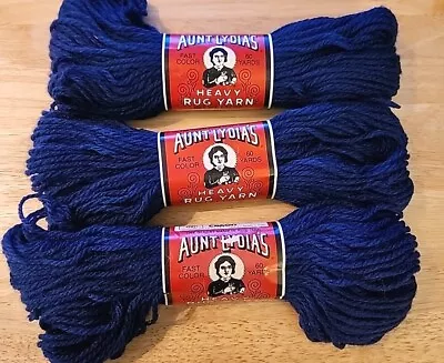 Aunt Lydias Heavy Rug Yarn Navy 0725 3 Skein Lot Polyester 60 Yd 1.37 Oz  VTG • $17