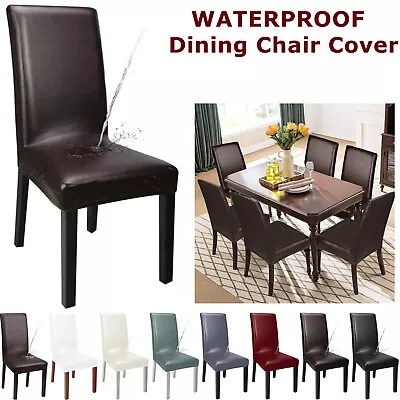 1-8PCS Stretch Dining Chair Covers Slipcover PU Leather Waterproof Wedding Cover • $15.19