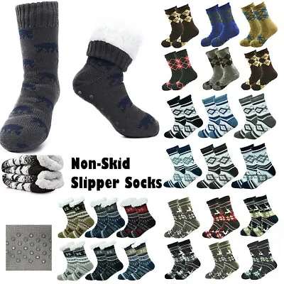 Mens Winter Thick Sherpa Fleece Lined Cozy Fuzzy Warm Non-Skid Slipper Socks LOT • $59.99