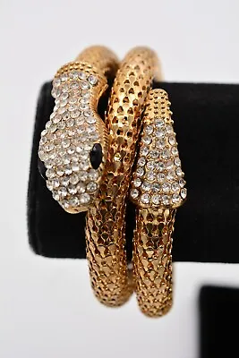 Vintage Snake Coil Bracelet Crystal  Mesh Rhinestone Gold Serpent Chunky Bin4 • $39.96