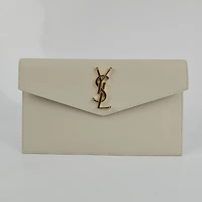 Saint Laurent Uptown Leather Crema Soft Envelope Clutch New • $1024.09