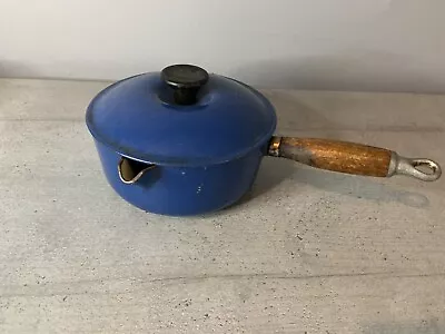 Vintage Le Creuset Dark Blue Cast Iron Saucepan With Lid Wooden Handle 22cm • £20