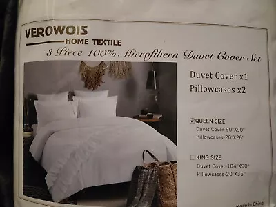 Verowois Queen Duvet Cover 3 Pc Microfiber Set White New • $34.95