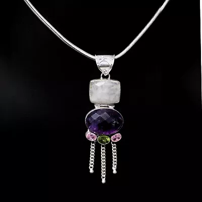 Moonstone Amethyst Peridot & Rose Quartz Pendant Cabochon Designs Oxidized  • $36.42