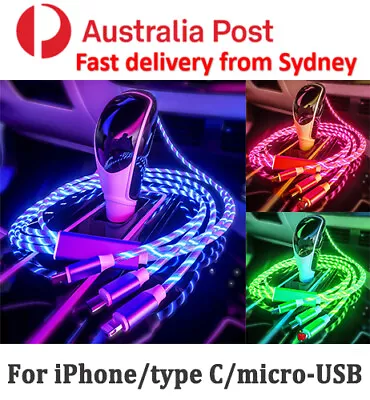 3 In 1 LED Glowing Charging Cable For IPhone Light USB Type C Micro IPad Android • $8.99