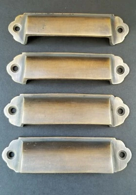 $24.95 • Buy 4 Antique Vintage Style Brass File Cabinet, Bin Pull Cup Handles 3-1/8  Ctr #A18