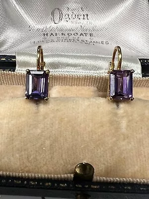 Italian 18 Carat Yellow Gold Amethyst Earrings Hallmarked • £275