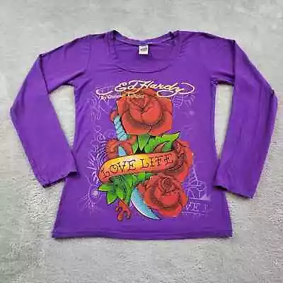 Ed Hardy By Christian Audigier Shirt Womens XS Purple Long Sleeve Love Life Y2K • $34.95