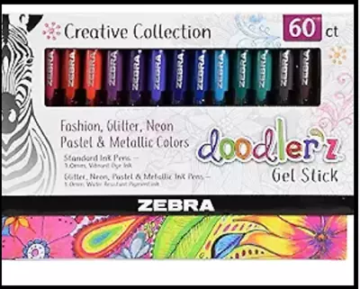 Zebra Pen Doodler'z Gel Stick Pen 1.0mm Assorted Water Based Pigment 60pk** • $19.95