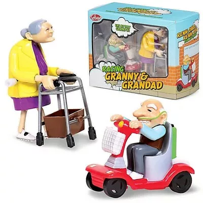 Racing Granny & Grandad Wind Up And Pull Back Toys Novelty Joke Gifts • £11.99