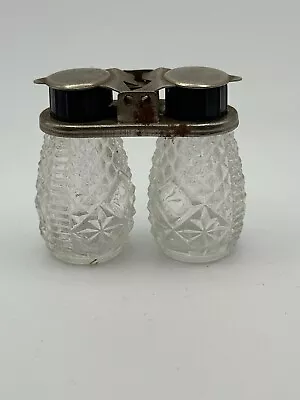 Vintage Cut Glass With Silver Connected Flip Top Salt And Pepper Shaker • $1.50