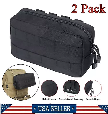 2pc Tactical MOLLE Pouch Horizontal Admin Pouch EDC Pouch Utility Tool Bag Black • $19.99
