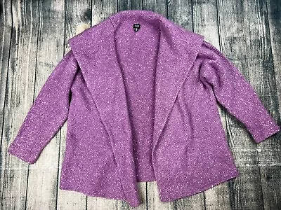 EILEEN FISHER Sweater 2XL Alpaca Wool Open Front Cardigan Long Sleeve Purple XXL • $41.77