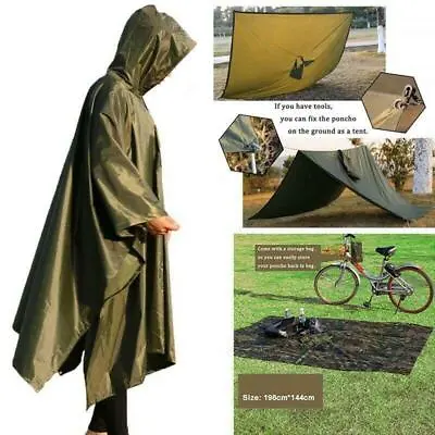 Multifunctional Waterproof Camping Emergency Military Rain Poncho Raincoat US • $13.99