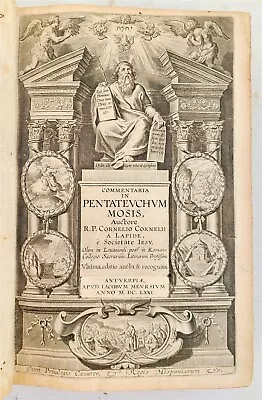 1671 VELLUM BOUND JESUIT BIBLE COMMENTARY On PENTATEUCH Of MOSES FOLIO Antique  • $357