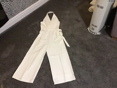 BNWT Gorgeous ! White Cropped Halterneck Backless Belted    Evening Jumpsuit  8 • £6.99