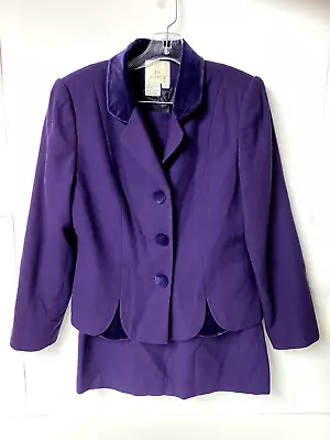 En Avance Womens Purple Velvet Trim Blazer Jacket Skirt Suit Set Size 10 • $42.99