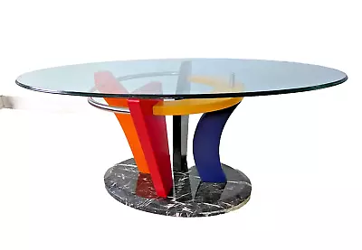 Memphis Design Marble And Glass Coffee Table 1980s Colorful Abstract Postmodern • $1700