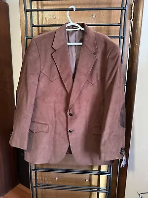 Mens Circle S Western Blazer Size 46R Brown 2 Button Polyester • $75