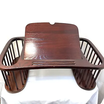 Vtg Wood Bed Desk Lap Tray Table Adjustable Side Magazine Book Tablet Holders • $67.46