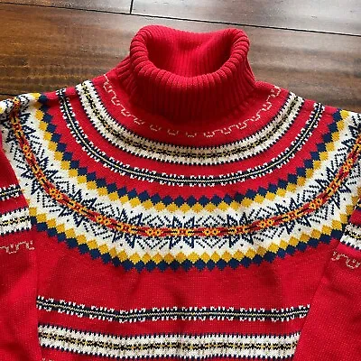 VTG Pendleton Red Turtleneck Nordic Sweater Womens Petite Large Cotton Hong Kong • $19.99