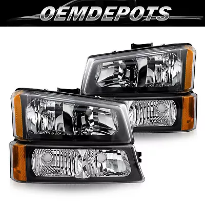 For 2003-2006 Chevy Silverado 1500 2500 3500 Black Pairs Bumper Lamps Headlights • $55.99