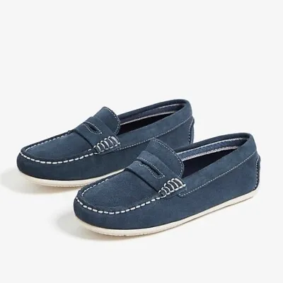 EUC Zara Boy Blue Slip-on Shoes Flat Suede SPLIT LEATHER MOCCASIN Sz 34 3 • $9.99