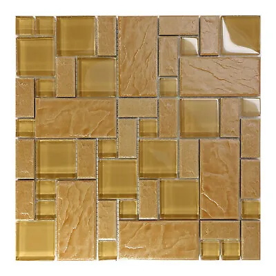Brown Stone Glass Blend Pattern Mosaic Tile Kitchen Backsplash Spa Faucet • $44.95