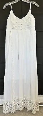Motherhood Maternity White Dress Size S Maxi Crocheted Lace Dress W/Lining • $19.95
