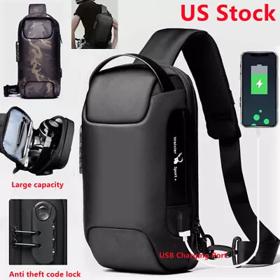 Men's Sling Backpack Waterproof Anti-theft Shoulder Crossbody Chest Bag USB Port • $18.99