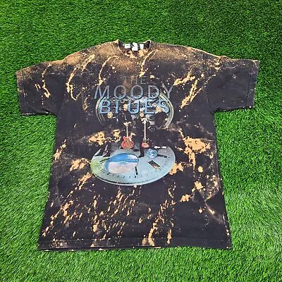 Vintage The-Moody-Blues Distressed Rock Shirt L/LX 22x30 Black Splash-Dyed 90s • $68.77